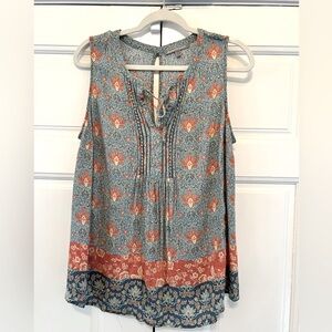 Light weight tunic in blues and corals. ☀️💙🪸🧡